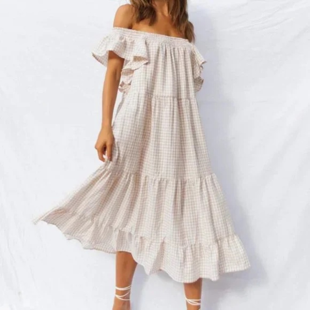 Petal & Pup Eaco Midi Dress in Beige Women’s size 10 or medium